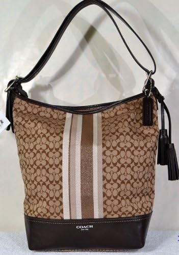 Coach Legacy Signature and Leather Stripe Duffle in Khaki / Mahogany 19918