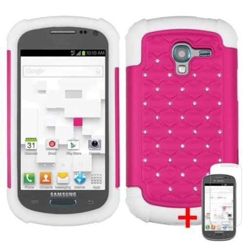 SAMSUNG GALAXY EXHIBIT T599 PINK WHITE DIAMOND BLING HYBRID COVER HARD GEL CASE +FREE SCREEN PROTECTOR from [ACCESSORY ARENA]