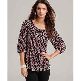 Style&co. Petite Top, Three Quarter Sleeve Printed Knit