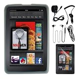 Premium LCD Clear Screen Protector + Clear Silicone Cover Case + Black Rapid Wall Charger + Black Rapid Car Charger + Black Earphone With MIC + Black 3.5mm to 3.5mm male cable for Amazon Kindle Fire By Skque