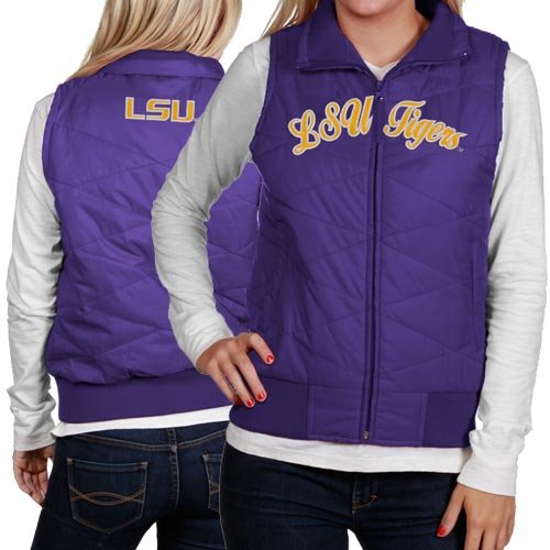 LSU Tigers Ladies Purple Full Zip Bubble Vest (Medium)
