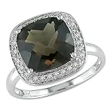 10K White Gold 1 10 Carat Diamond and 3 Carat Smokey Quartz Ring