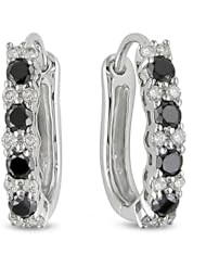 10k White Gold White and Black Diamond Earrings (0.12 Cttw, G-H Color, I2-I3 Clarity)