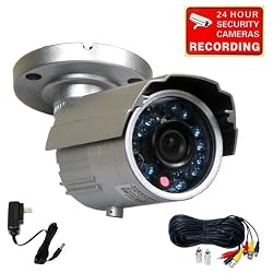 VideoSecu Weatherproof Outdoor Day Night Vision CCTV Security Camera Build-in Audio Microphone 1/3" Sony Super HAD CCD 3.6mm Lens 420TVL with Power Supply and Extention Cable WB9