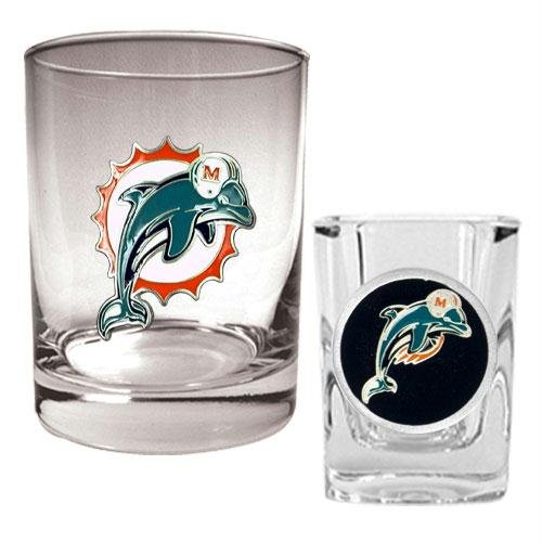 NFL Miami Dolphins Rocks Glass & Shot Glass Set - Primary Logo