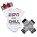 Baby Girls ESPN and Chill with My Daddy Bodysuit and Socks Outfit with Headband,0 - 6 Months,Black/white/red