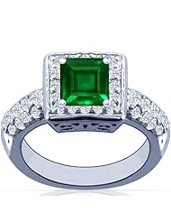 18K White Gold Princess Cut Emerald Ring With Sidestones (GIA Certificate)