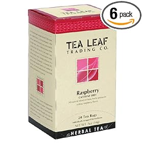 Tea Leaf Trading Company Raspberry, Caffeine Free Tea, 20-Count Bags (Pack of 6)