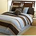 SkyBlue Jacaranda Striped Micro Suede Luxury Bed in a Bag Comforter 6 piece Bedding Set - King Size