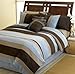 SkyBlue Jacaranda Striped Micro Suede Luxury Bed in a Bag Comforter 6 piece Bedding Set - King Size