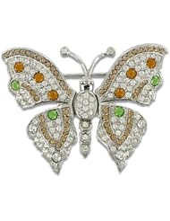 Sterling Silver Butterfly Pin with Crystal, Emerald and Sapphire Stones Childrens Religious Jewelry Pins