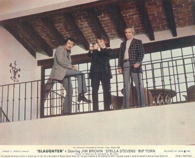 SLAUGHTER JIM BROWN ORIGINAL LOBBY CARD RIP TORN