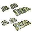 Reversible Wicker Cushion 3-pc. Set- Blue& Green Floral/ Stripe