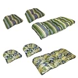 Reversible Wicker Cushion 3-pc. Set - Blue & Green Floral/ Stripe