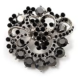 Jet-Black Diamante Corsage Brooch (Silver Tone)