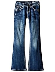 Apparel: Miss Me Big Girls Bootcut Jeans with Cross On Back Pocket, Medium Dark, 12 - Miss Me Girls 7-16 Child Code
