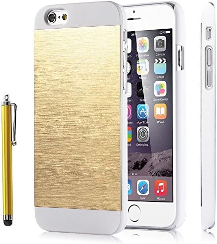 iPhone 6 Case, iPhone 6 4.7" Case, Ovis Case for iPhone 6 4.7 inch Luxury Brushed Steel Premium Slim Fit Impact Hybrid Hard Case Cover with Screen Protector and Stylus (White+Champagne)