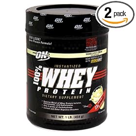 Optimum Nutrition 100% Instantized Whey Protein Powder, Vanilla Ice Cream, 1-Pound Plastic Jars (Pack of 2)