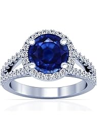 Platinum Round Cut Blue Sapphire Ring With Sidestones (GIA Certificate)