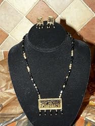 Jewelry on Sale-Gold Plated Onyx Beaded Indian Thewa Necklace Set Ethnic Design Set 3p