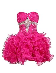 Plus Size A-line Cocktail Short Organza Beaded  Sweetheart Prom Dress/Party Dress  With Ruffles