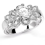 Sterling Silver Cubic Zirconia Rhodium Plated Ring with Round Center Stone