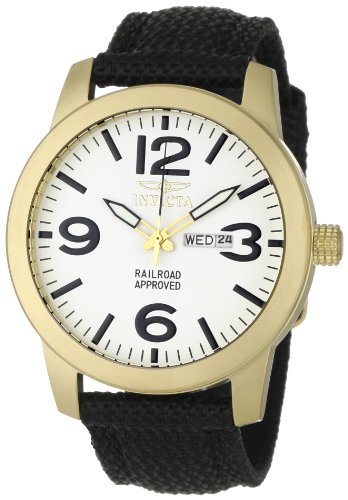 Invicta Men's 1049 Specialty Collection White Dial 18k Gold-Plated Stainless Steel and Black Canvas Watch