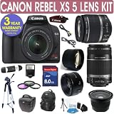 Canon Rebel XS + Canon 18-55mm Lens + Canon 55-250mm Lens + Canon 50mm Lens + .40x Fisheye Lens + 2x Telephoto Lens + 3 Year Celltime Warranty Repair Contract
