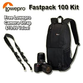 Lowepro Fastpack 100 Black Camera Backpack Sling Bag Kit with Lowepro Speedster Camera Strap