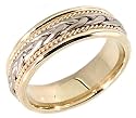 14K. Two Tone Gold Hand Woven Design Comfort Fit Wedding Band Ring