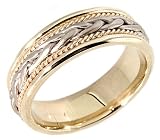 14K. Two Tone Gold Hand Woven Design Comfort Fit Wedding Band Ring