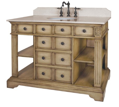 Belle Foret BF80022R Single Basin Bathroom Vanity, Distressed Parchment
