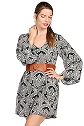 Belted Bell Sleeves Shift Polyester General Print  Dress
