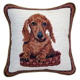 Red Smooth Dachshund Dog Needlepoint Wool Throw Pillow - 10