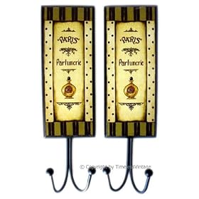 Set 2 French Perfume Bathroom Double Robe Wall Hooks
