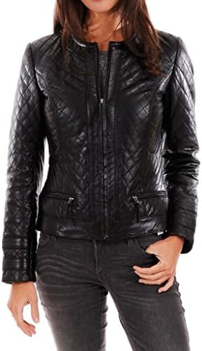 Softskin Leather Women's Lambskin Leather Bomber Biker Jacket Medium Black