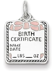 Sterling Silver Pink Birth Certificate Charm