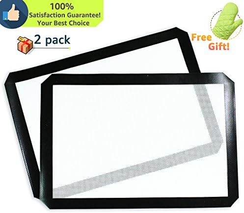 Silicone Baking Mat Set of 2, Half Sheet Size, Non-Stick Cookie Sheets, Bonus Premium Green Oven Mitt