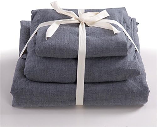 Hyam 100% Natural Washed Cotton Solid Color Plaid Stripe Duvet Cover Sets with Additional Free Fitted Sheet As Gift - 100% One Year Quality Guarantee (Queen, Dark Grey)