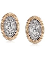 Signature 1928 Gold Silver-Tone Crystal Accents Oval Button Stud Earrings