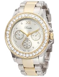 Breda Womens 5169-Twotone "Sawyer" Rhinetone Bezel Two-Tone Metal Band Watch