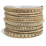 Gold-Tone Bangles with Black Engraving, Raised and Diamond-Like Accents