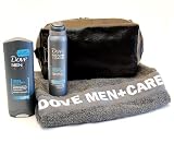 Geburtstagsgeschenke Set FRESH MAN mit Dove MEN+CARE Duschgel und Deospray sowie gro&szlig;es Duschhandtuch und Waschtasche als M&auml;nnertagsgeschenke Set