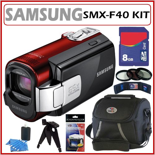 Samsung SMX-F40 Memory Card Digital Camcorder with 52x Optical Zoom in Red + 8GB Deluxe Accessory Kit Samsung SMX-F40 Memory Card Digital Camcorder with 52x Optical Zoom in Red + 8GB Deluxe Accessory Kit