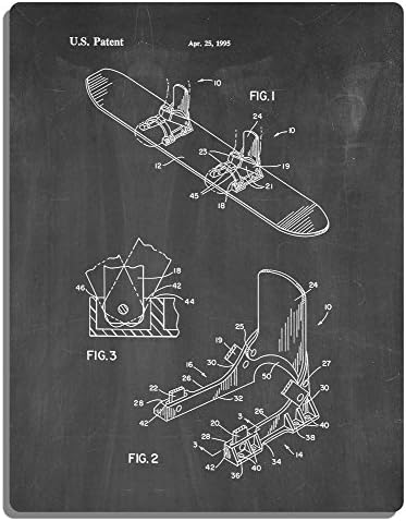 Plateless Snowboard Binding Device Patent Art Metal Print Chalkboard (16" x 20")