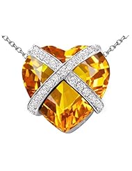 Original Star K (tm) Large Prisoner of Love Heart Pendant with 15mm Heart Shape Simulated Citrine in 925 Sterling Silver