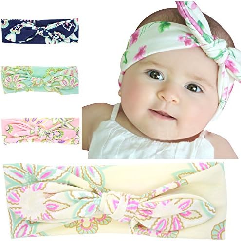 Baby's Cute Flower Cotton Rabbit Ears Knot Hair Band Girls Ribbon Elasticity Turban Wrap Headband