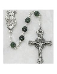 7mm Green Glass Solid .925 Sterling Silver St. Saint Patrick Rosary Irish Celtic Claddagh Medal Pendant Necklace