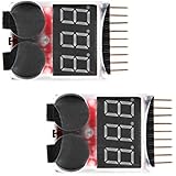 Floureon 2 Packs of RC Lipo Battery Monitor Alarm Tester Checker Low Voltage Buzzer Alarm with LED Indicator for 1S-8S Lipo LiFe LiMn Li-ion Battery