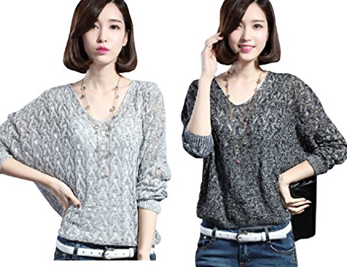 【ARINCO】 ドルマン スリーブ ドレーブ 美 ライン エレガント スプリング ニット レディース ライトグレー ダークグレー フリー サイズ